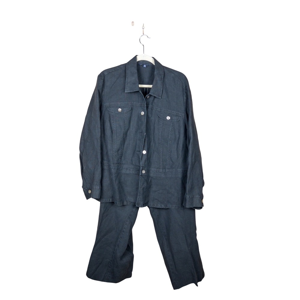 Lands End Washed Black 100% Linen Jacket and Pants Set Plus Size 26W